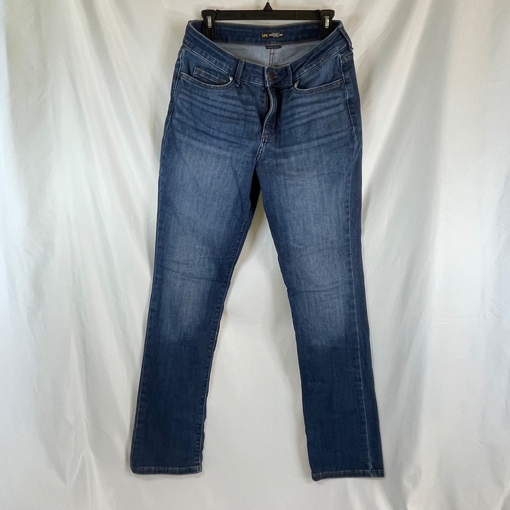 Lee Jeans Women's 10Long Blue Secretly Shapes Regular Fit Straight Leg Mid Rise